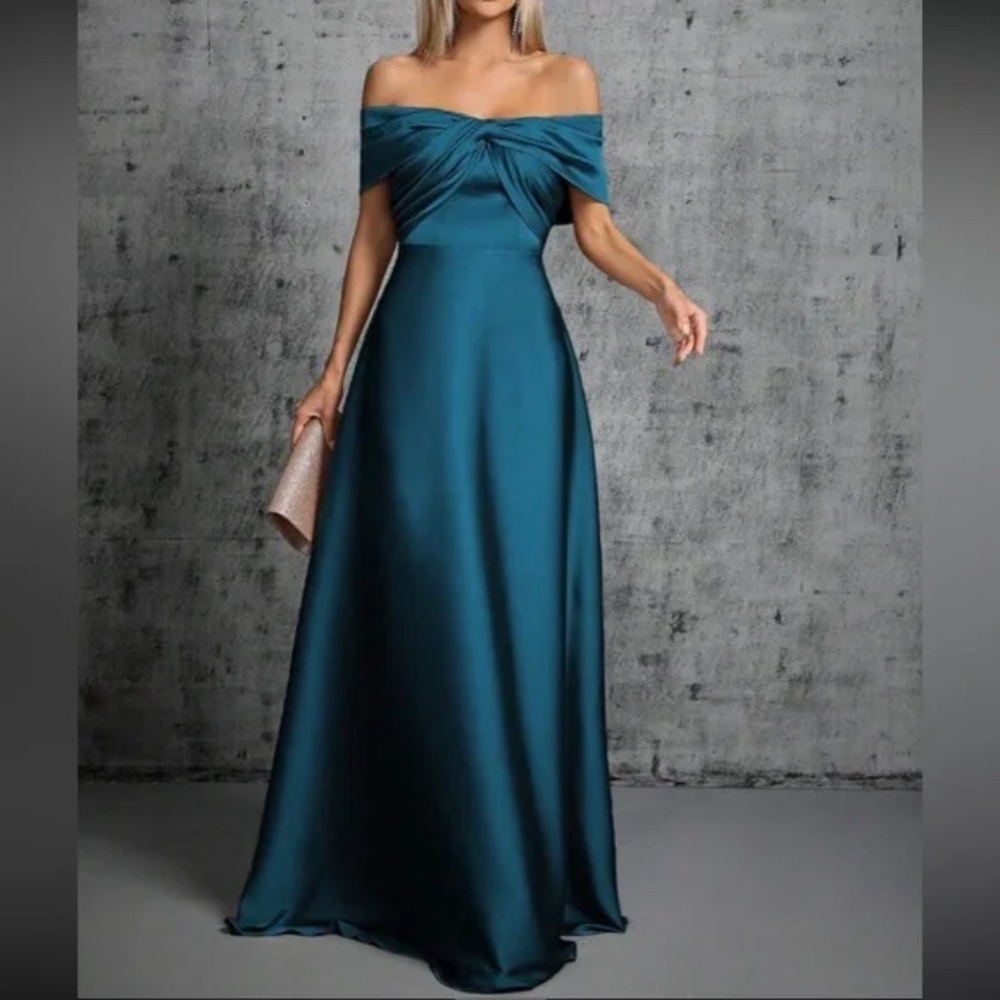 Luxe Satin Off Shoulder Evening Prom Party Formal Wedding Dress - Picture 1 of 16